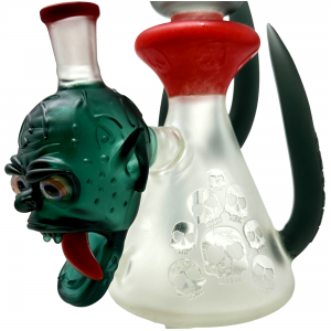 TATAOO Glass - 12" Sand Blasted 3-Horn & 3-Eye Devil Face Shower Head Water Pipe - [C328]